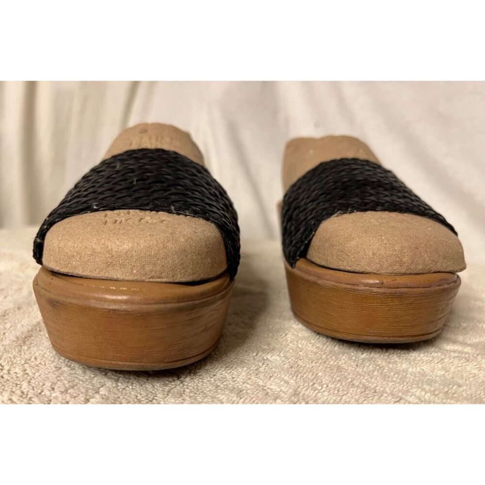 BASS Women's Willow Slide Leather Platform Sandals Size 7 1/2M Black & Brown - Picture 2 of 12